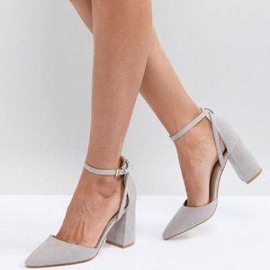 ASOS RAID Katy Grey Faux Suede Block Heeled Shoes